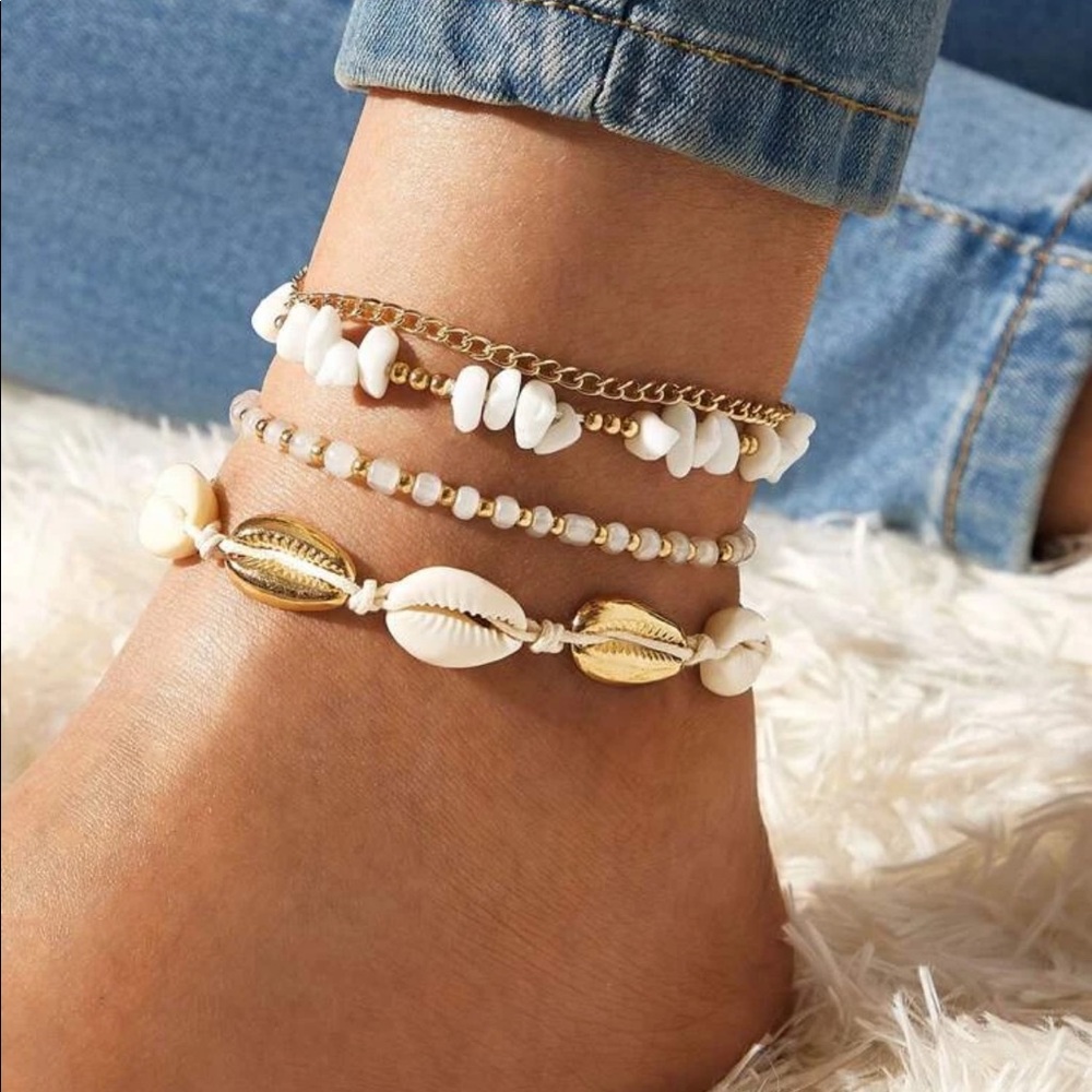 4PC SEASHELL & BEAD ANKLET